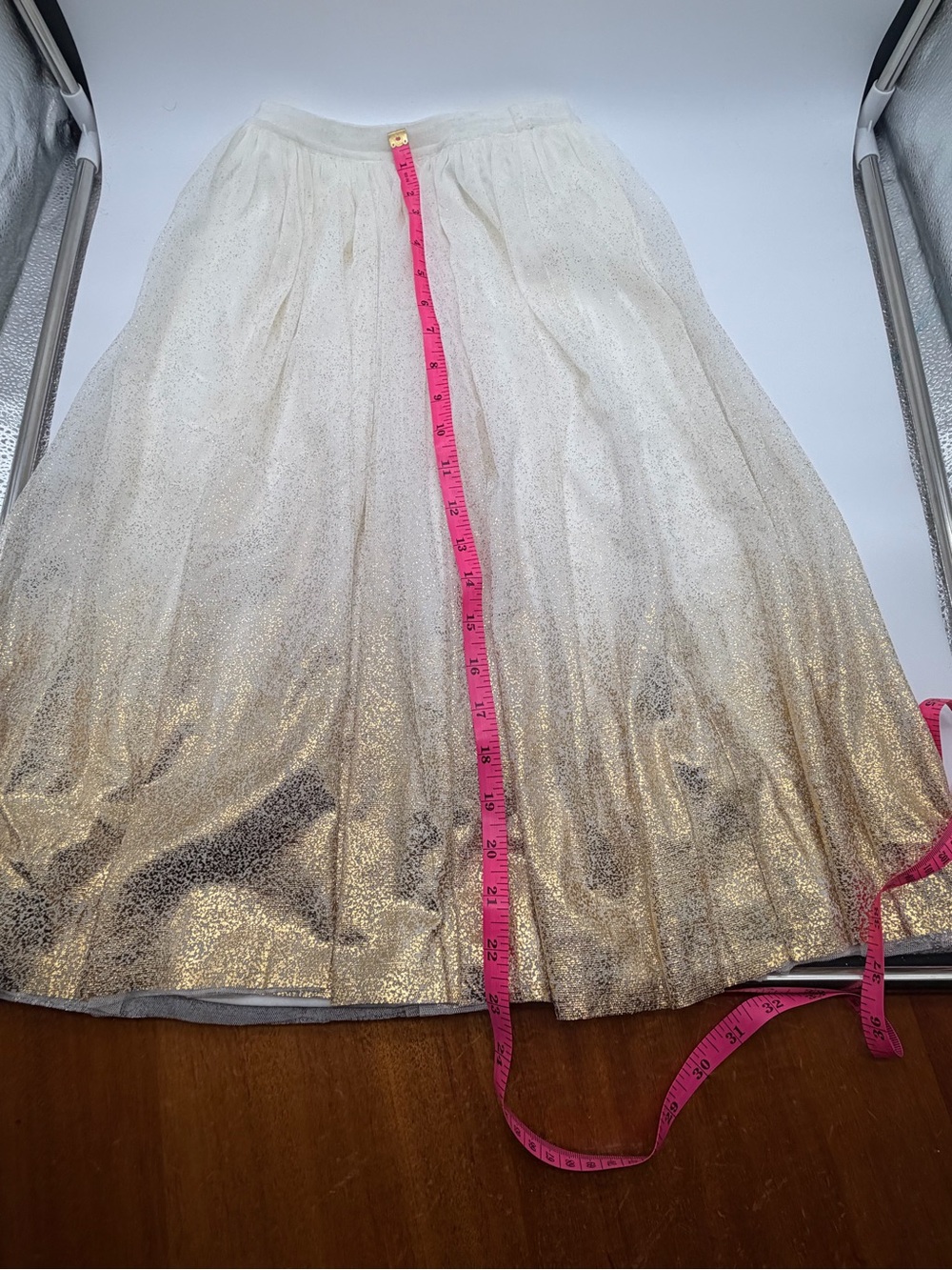 Ivory Midi Tulle Skirt with Gold Glitter Hem SZ XS - Picture 4 of 10